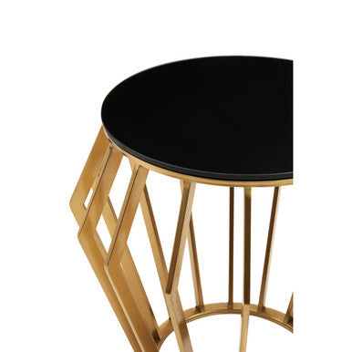 Ackley Gold Round Side Table with Black Glass