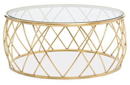Ackley Gold Round Coffee Table with Clear Glass