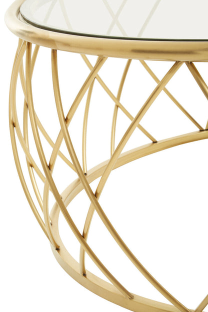 Ackley Gold Round Coffee Table with Clear Glass