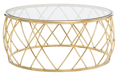 Ackley Gold Round Coffee Table with Clear Glass