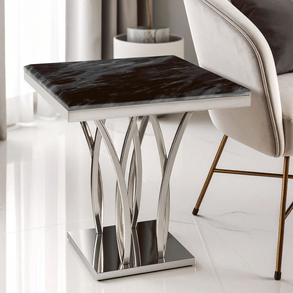 Arenza Black Marble And Silver Side Table