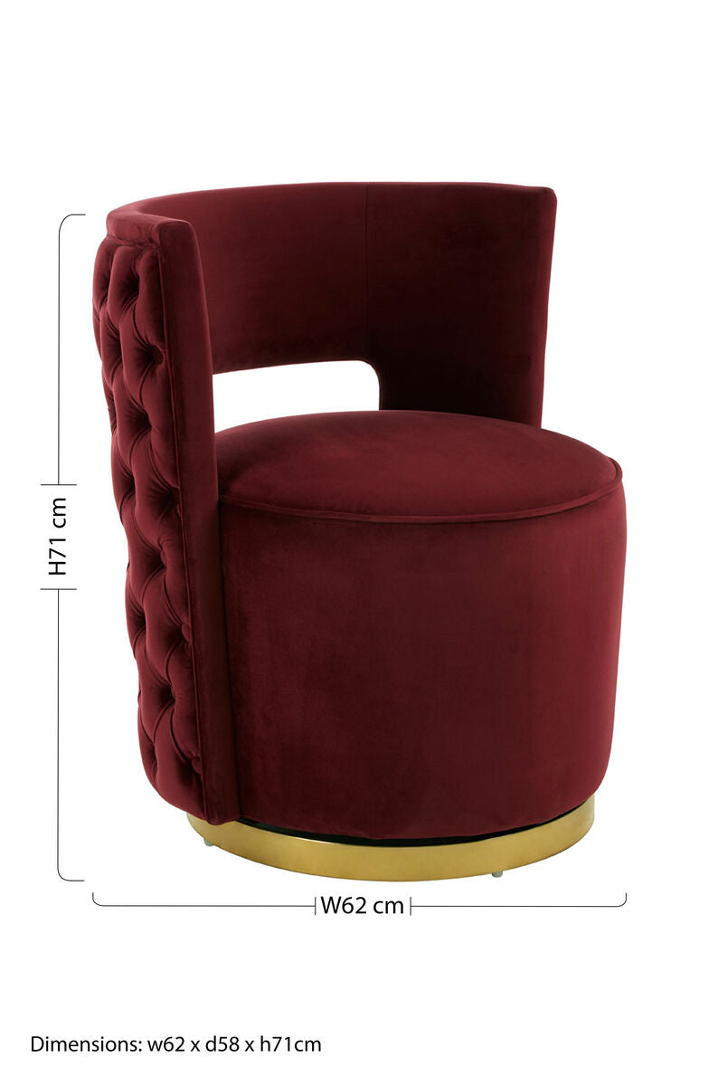 Bola Red Wine Velvet Swivel Chair