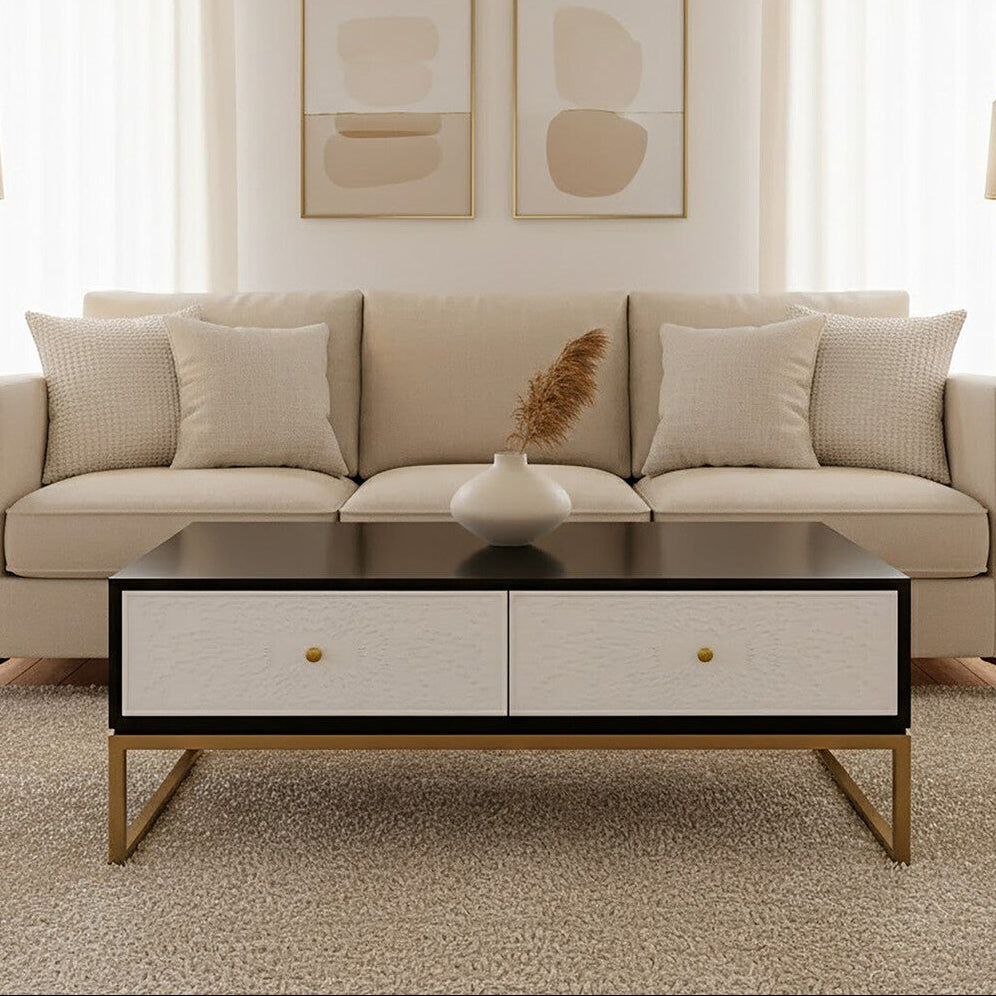 Dumas Black and White Four Drawer Coffee Table