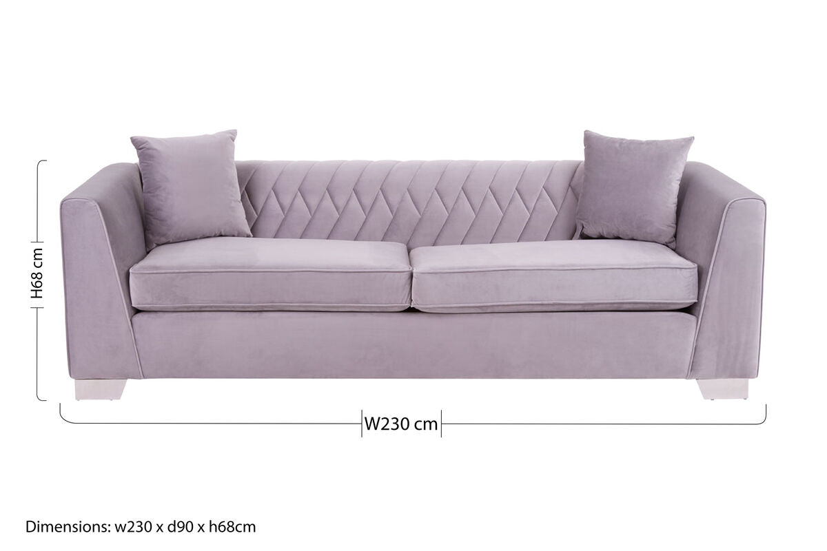 3 Seater Grey Velvet Sofa, Rashika