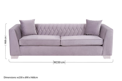 3 Seater Grey Velvet Sofa, Rashika