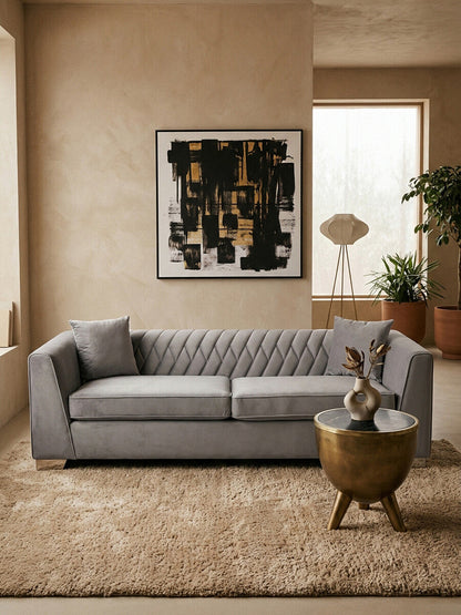 3 Seater Grey Velvet Sofa, Rashika
