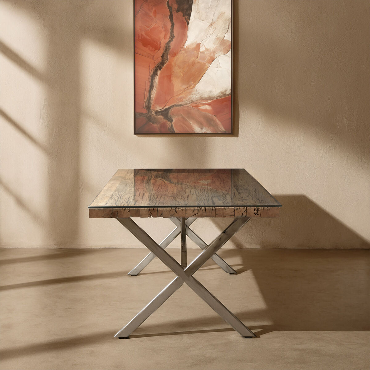 Kerala Natural Dining Table With Cross Base