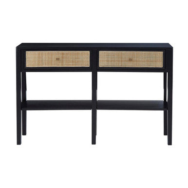 Corso Black Console Table with Rattan Drawers