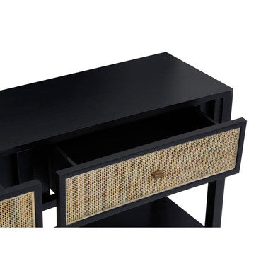 Corso Black Console Table with Rattan Drawers