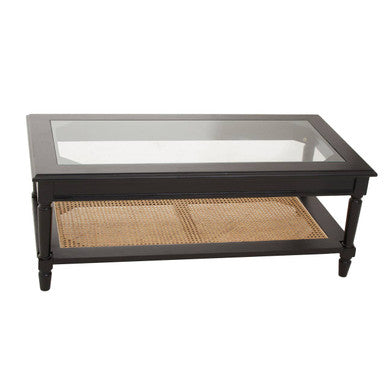 Corso Black Coffee Table with Rattan Shelf