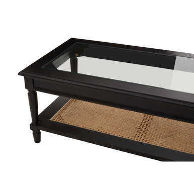 Corso Black Coffee Table with Rattan Shelf