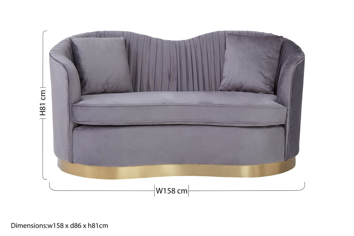 2 Seater Grey Pleated Velvet Sofa, Franza