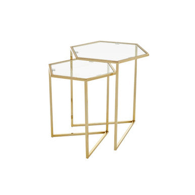 Herber Set Of 2 Gold Finish Hexagon Nesting Tables