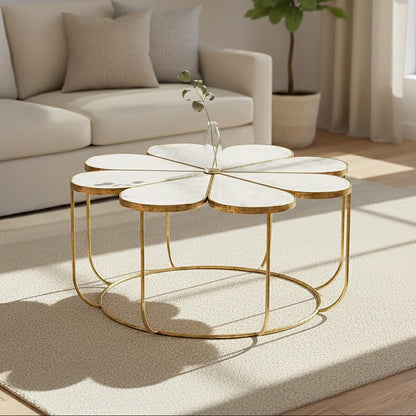 Rabia Petal Coffee Table With Marble Top
