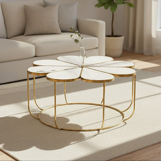 Rabia Petal Coffee Table With Marble Top