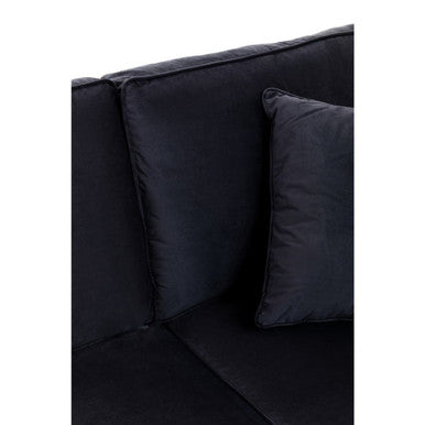 3 Seater Black Velvet Right Chaise Sofa, Ralph