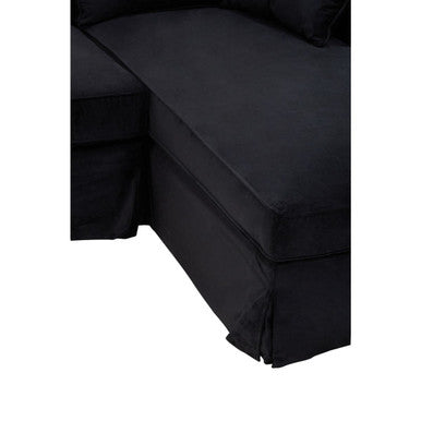 3 Seater Black Velvet Right Chaise Sofa, Ralph