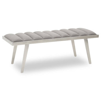 Gilden Grey Velvet Bench with Brused Silver Frame