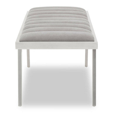 Gilden Grey Velvet Bench with Brused Silver Frame