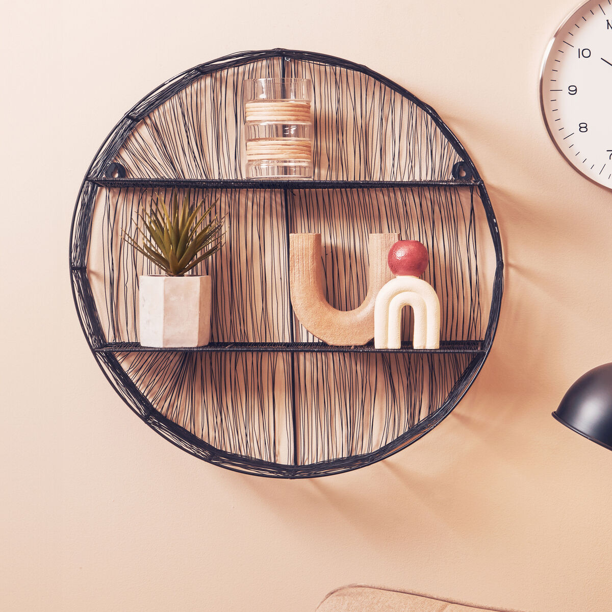 Enzo Black Wire Round Wall Shelf