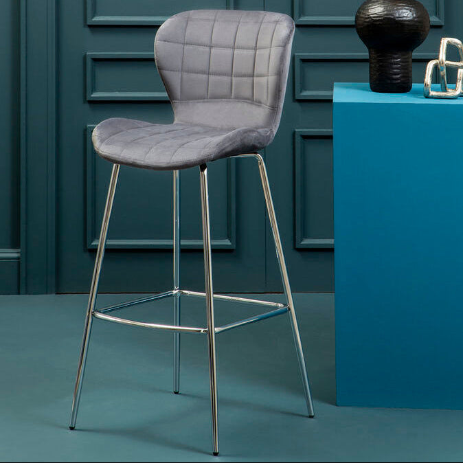 Warton Grey Velvet Bar Chair
