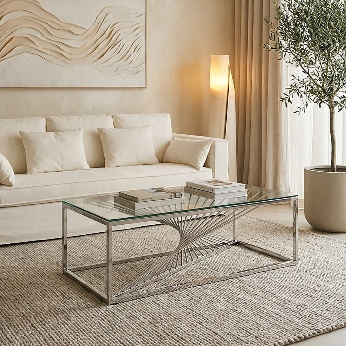 Amella Coffee Table With Silver Finish Frame