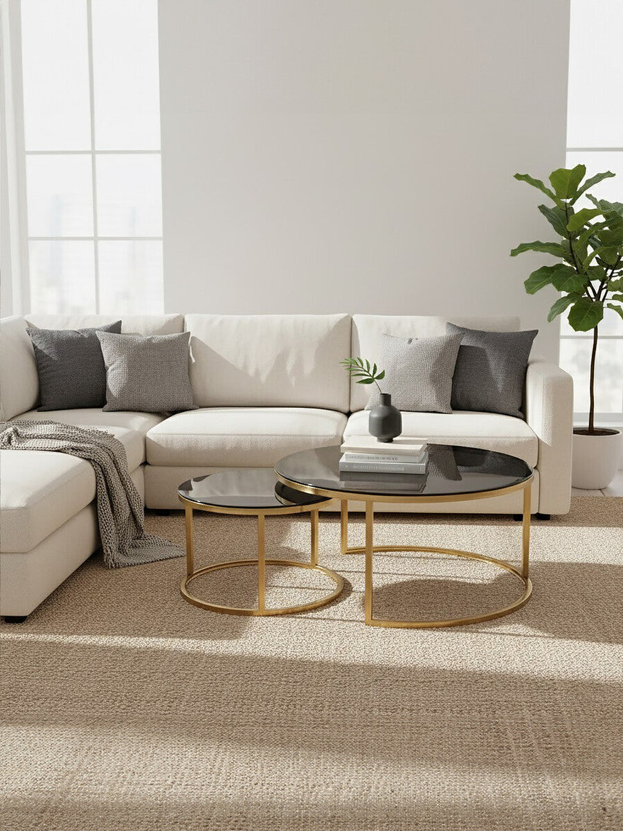 Alana Set of 2 Gold and Black Round Nesting Coffee Tables