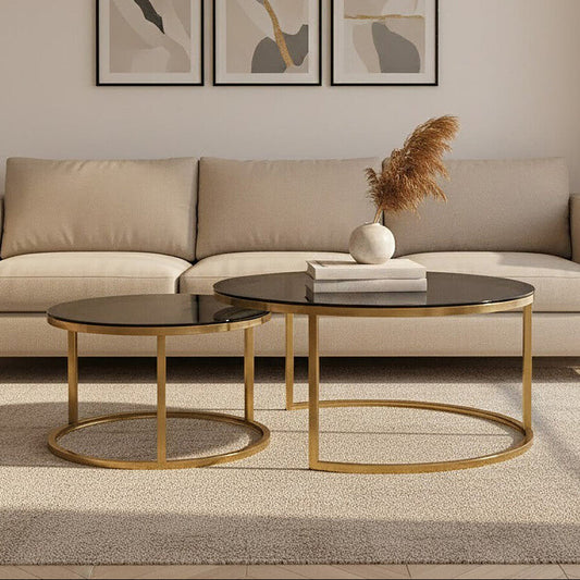 Alana Set of 2 Gold and Black Round Nesting Coffee Tables