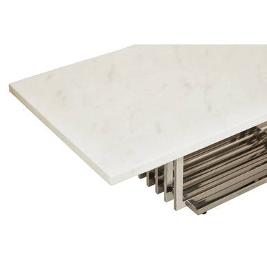 Moda White Faux Marble Coffee Table With Silver Finish Frame