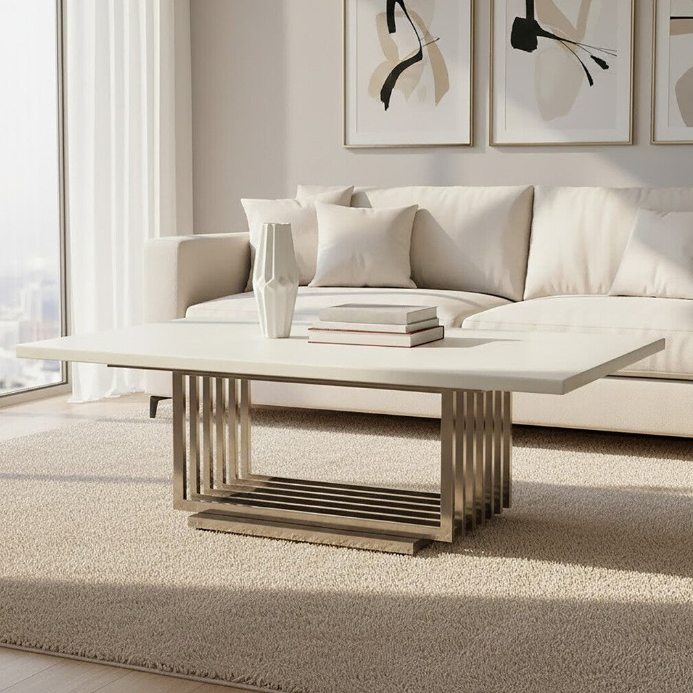 Moda White Faux Marble Coffee Table With Silver Finish Frame