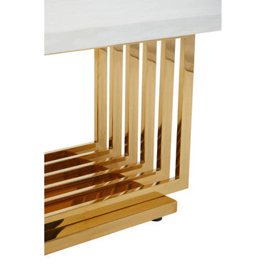 Moda Ivory White Faux Marble Coffee Table With Gold Finished Frame