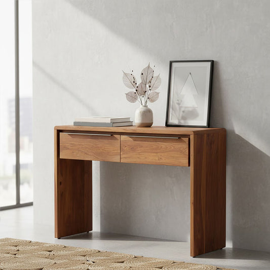 Brown Sheesham and Acacia Wood Console Table with Two Storage Drawers, Surati