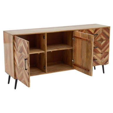 Boho Two Door and Three Drawer Mango Wood Sideboard