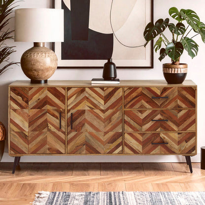 Boho Two Door and Three Drawer Mango Wood Sideboard
