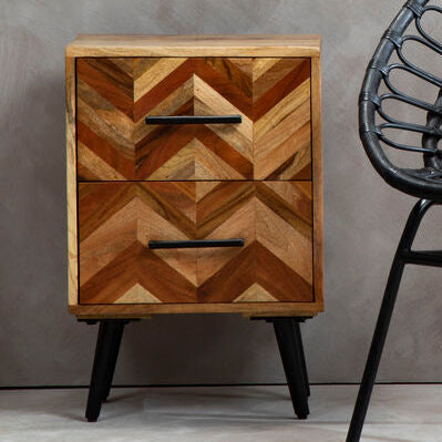 Boho Two Drawer Bedside Table In Mango Wood