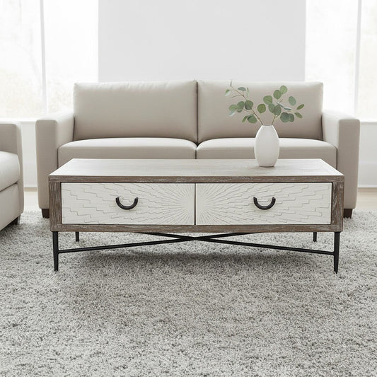 Milan 2 Drawer Recycled Elm Wood Coffee Table