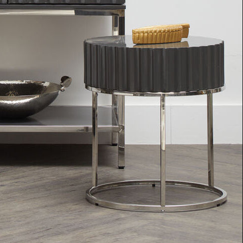 Genoa Grey Gloss Finish Round Side Table
