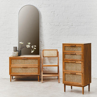 Lyon Rattan and Oak Wood Chest of Four Drawers