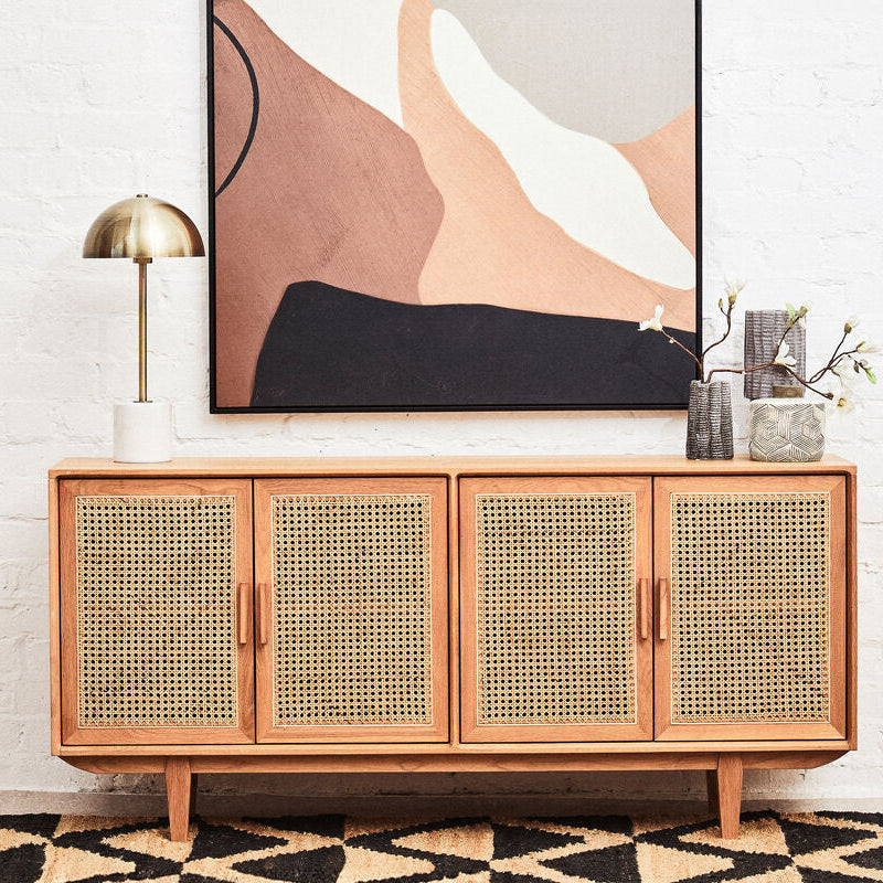 Lyon Rattan and Oak Wood 4 Door Sideboard