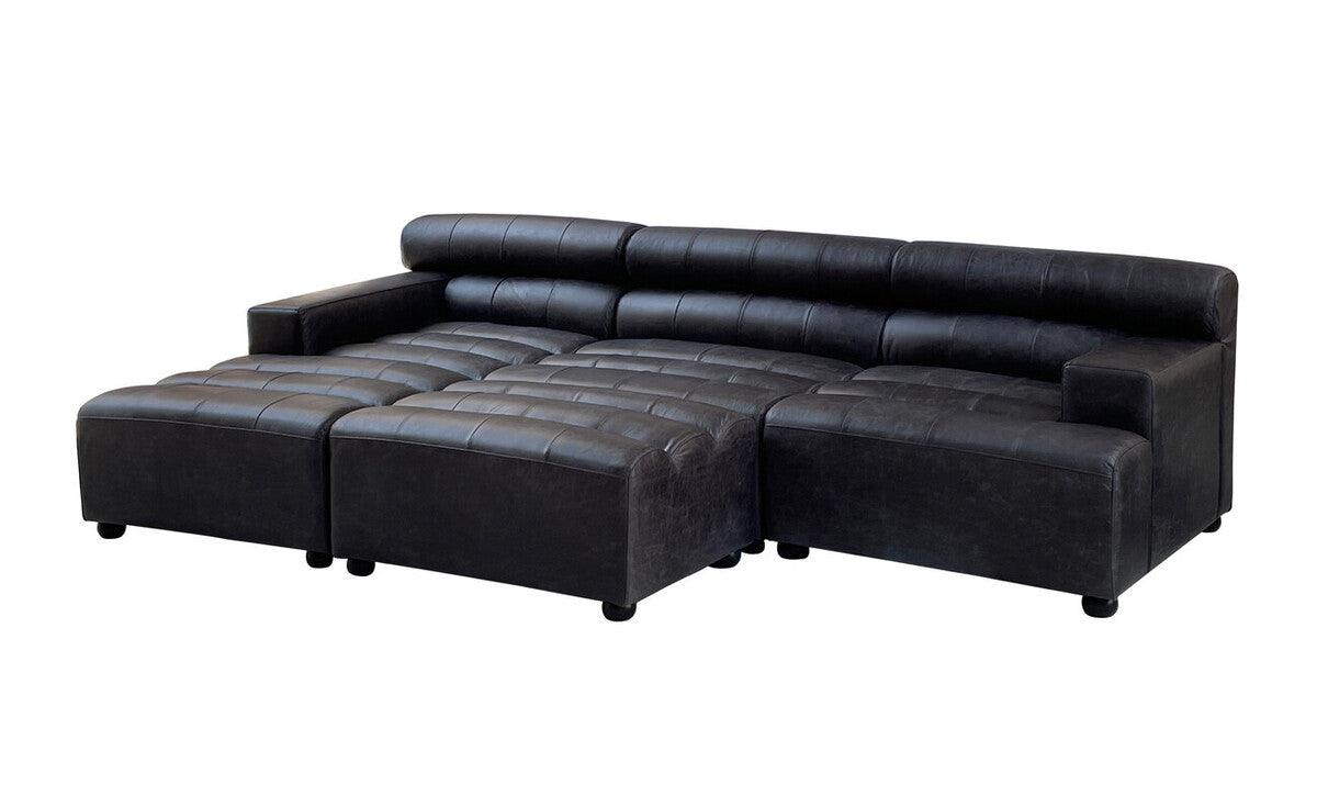 Antique Black Left Arm Leather Modular Chaise Sofa, King