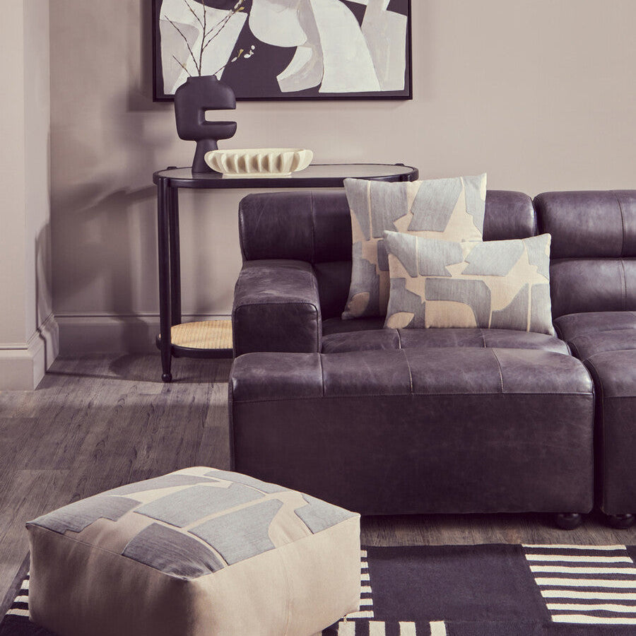 Antique Black Left Arm Leather Modular Chaise Sofa, King