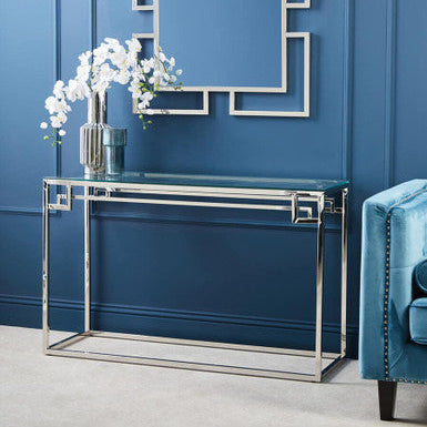 Allure Tempered Glass Silver Finish Console Table