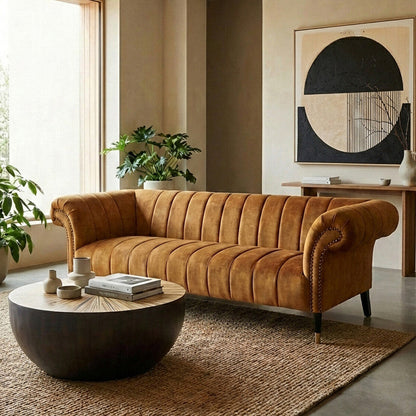 3 Seater Gold Velvet Sofa, Siena