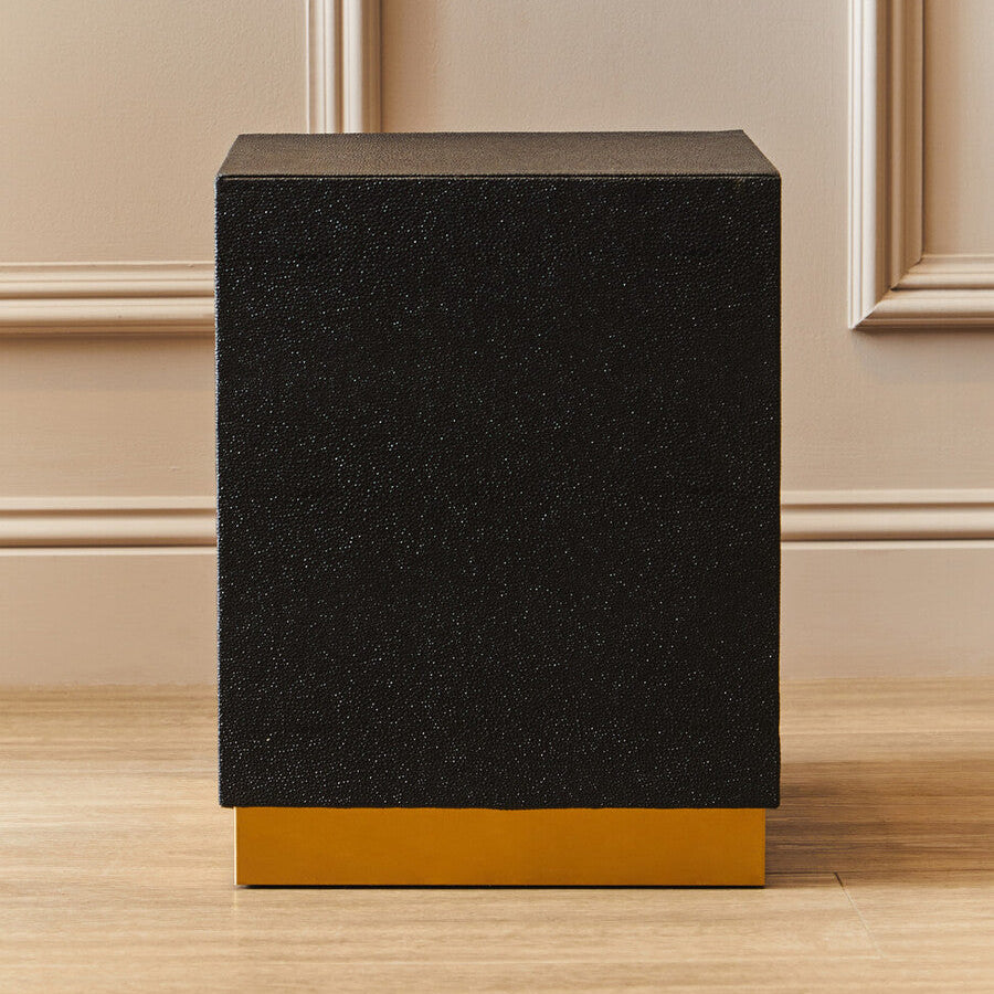 Cardoba Square Black Shagreen Effect Side Table and Stool