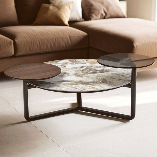 Imperia 3 Tier Round Ceramic Marble Effect Coffee Table