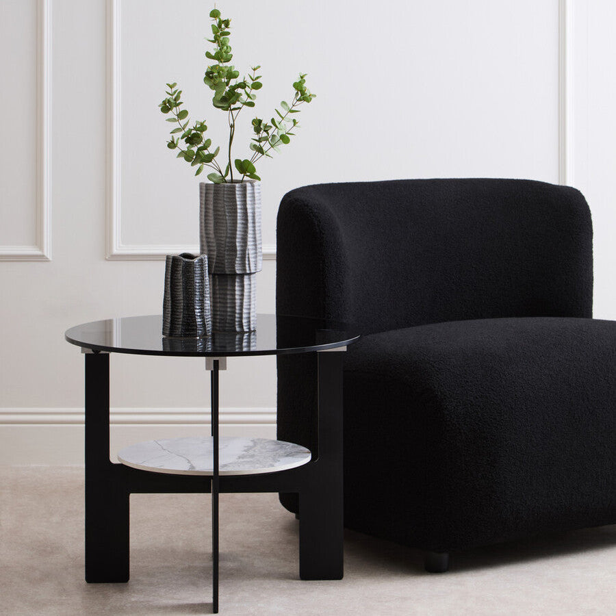 Imperia Round Grey Glass and Ceramic Small Coffee Table