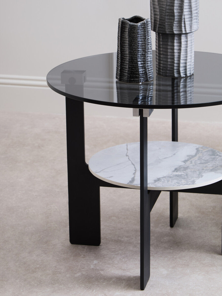 Imperia Round Grey Glass and Ceramic Small Coffee Table