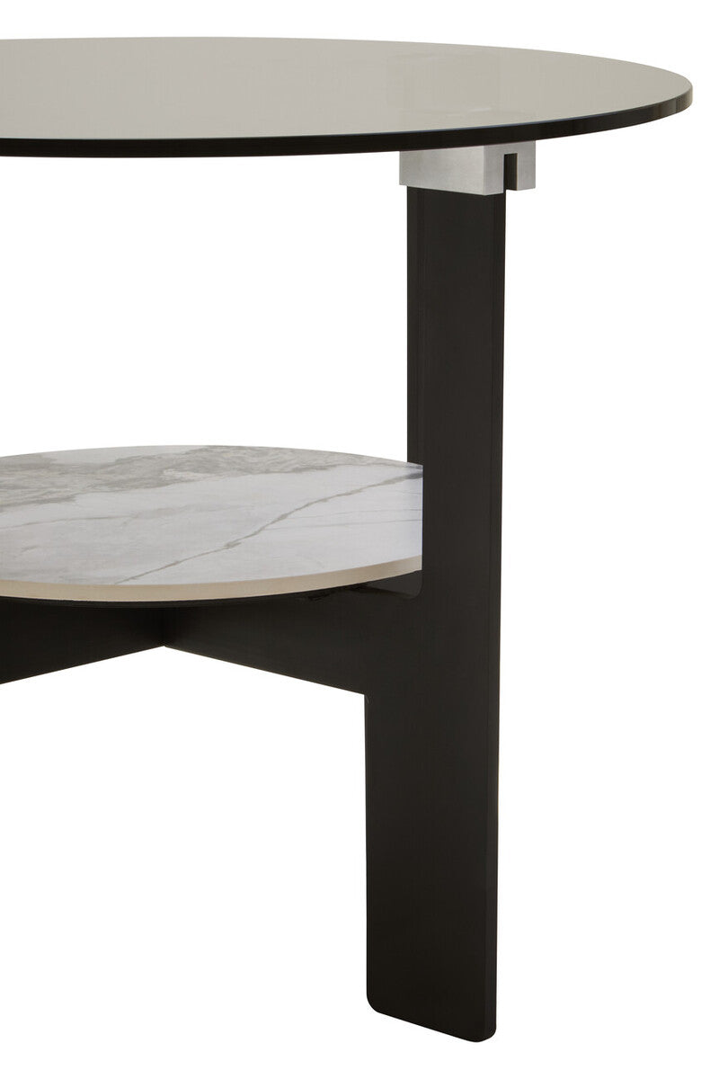 Imperia Round Grey Glass and Ceramic Small Coffee Table