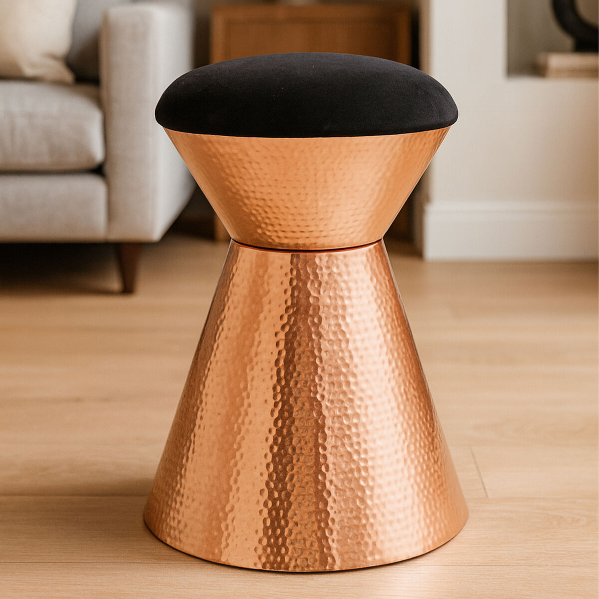 Jaipur Black Velvet And Copper Finish Stool