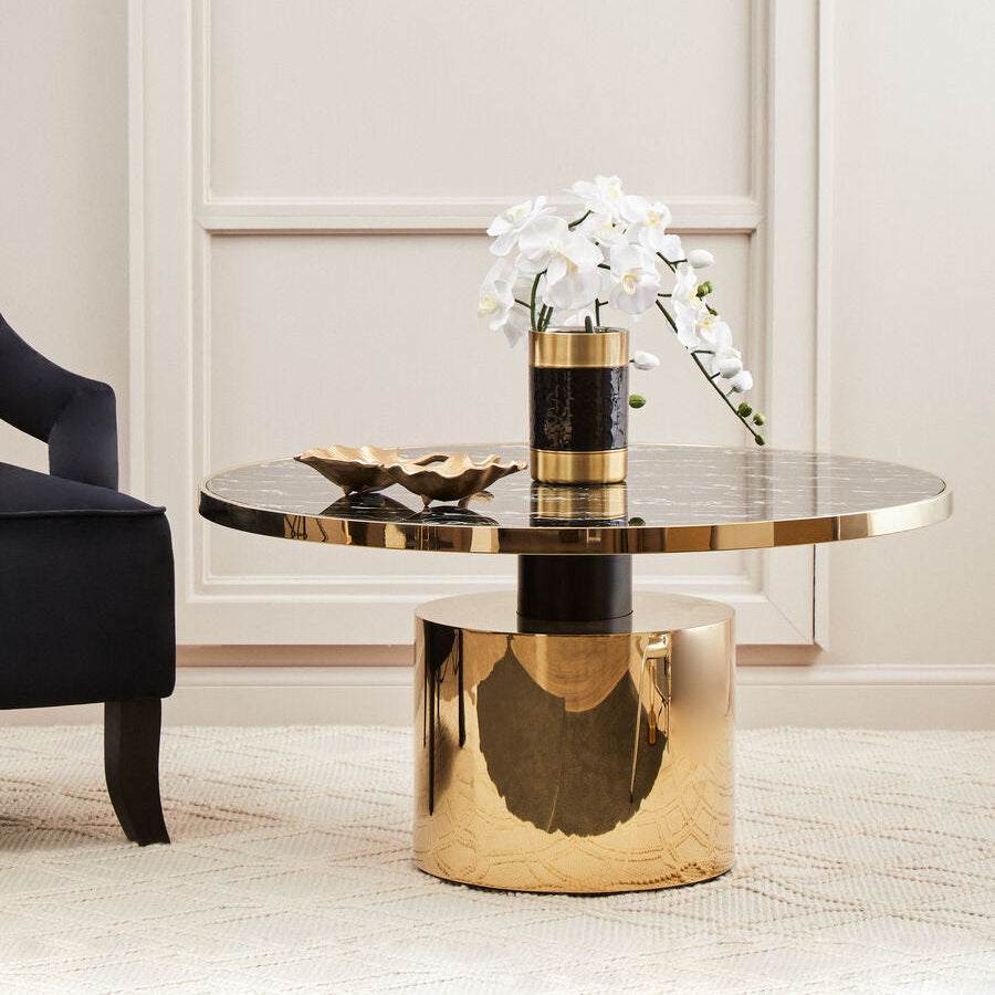 Oria Black Marble Effect Gold Base Coffee Table